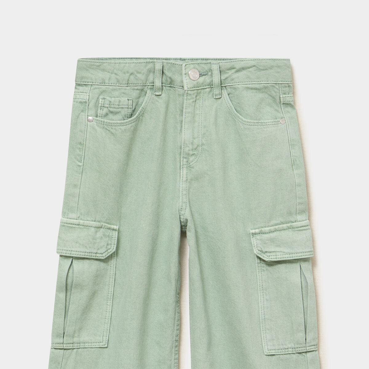 Pantalon large battle poches &agrave; rabat vert pastel fille
