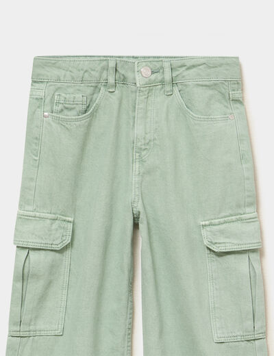 Pantalon large battle poches &agrave; rabat vert pastel fille