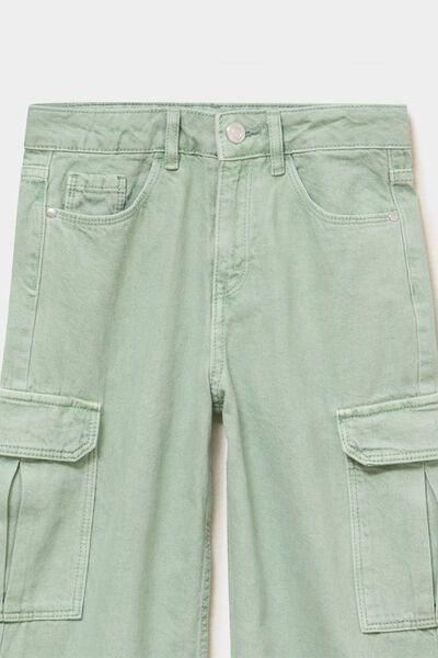 Pantalon large battle poches &agrave; rabat vert pastel fille