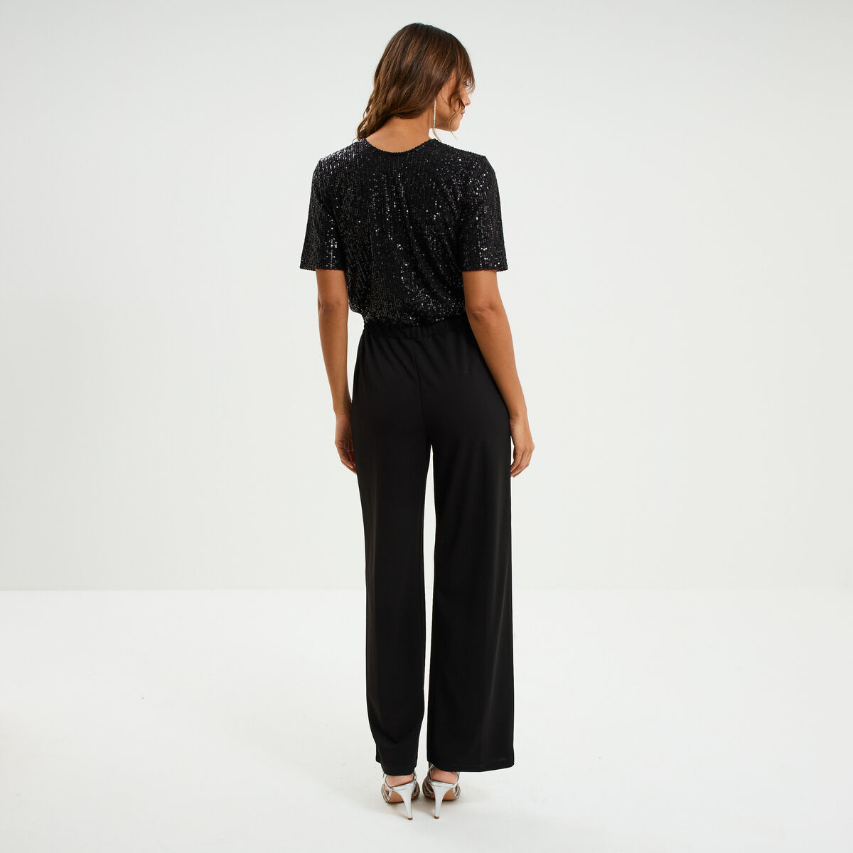 Combinaison pantalon buste sequins noir femme