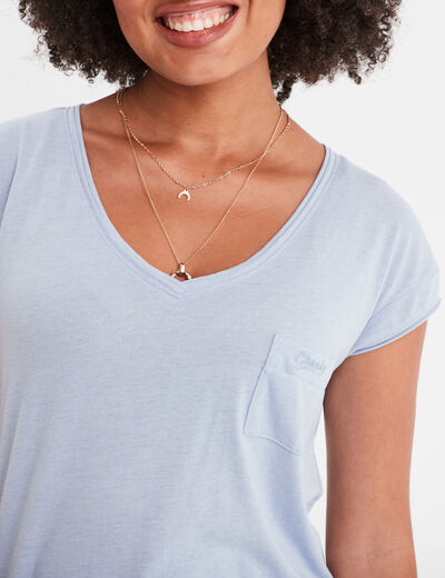 T-shirt col v poche poitrine Creeks bleu clair femme