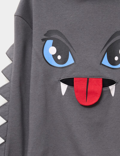 Sweat hoodie détails fantaisie coton gris foncé garçon