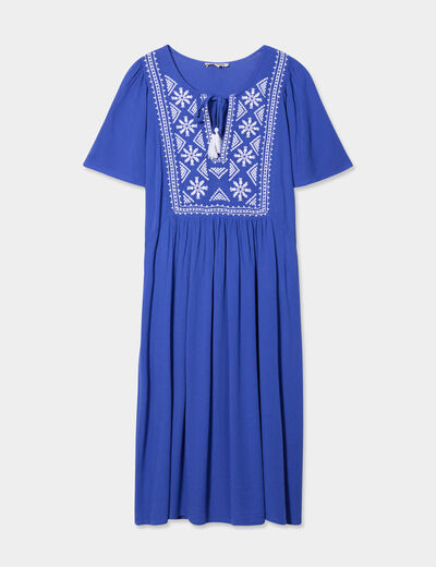 Robe courte buste brodé bleu roi femme