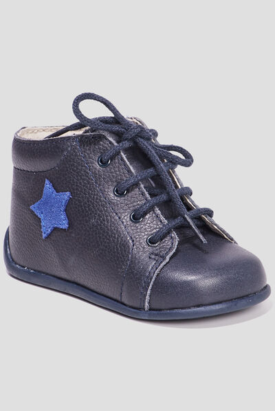 Bottillons à lacets en cuir bleu marine bébé garçon