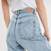 Jeans mom cropped taille haute denim bleach femme