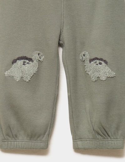 Pantalon de jogging patchs genoux coton vert kaki b&eacute;b&eacute; gar&ccedil;on