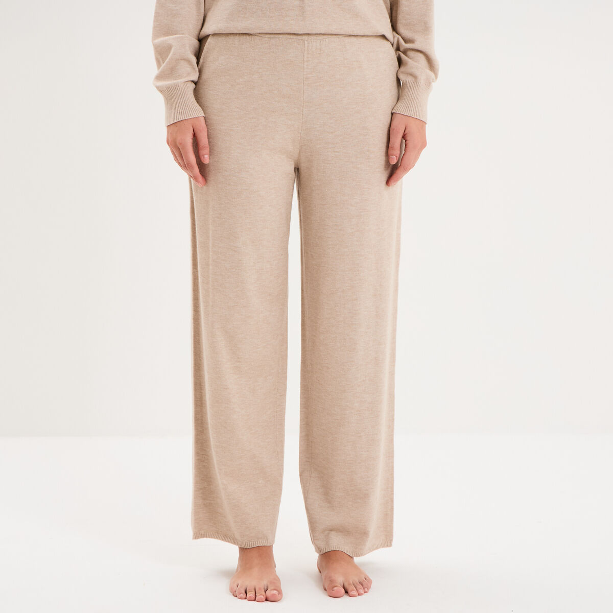 Pantalon de pyjama large en maille beige femme