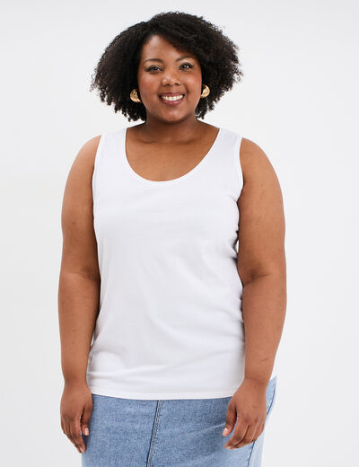 Débardeur ajusté sans manches coton blanc femme grande taille