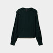 Blouse détails ajourés et volants vert foncé femme