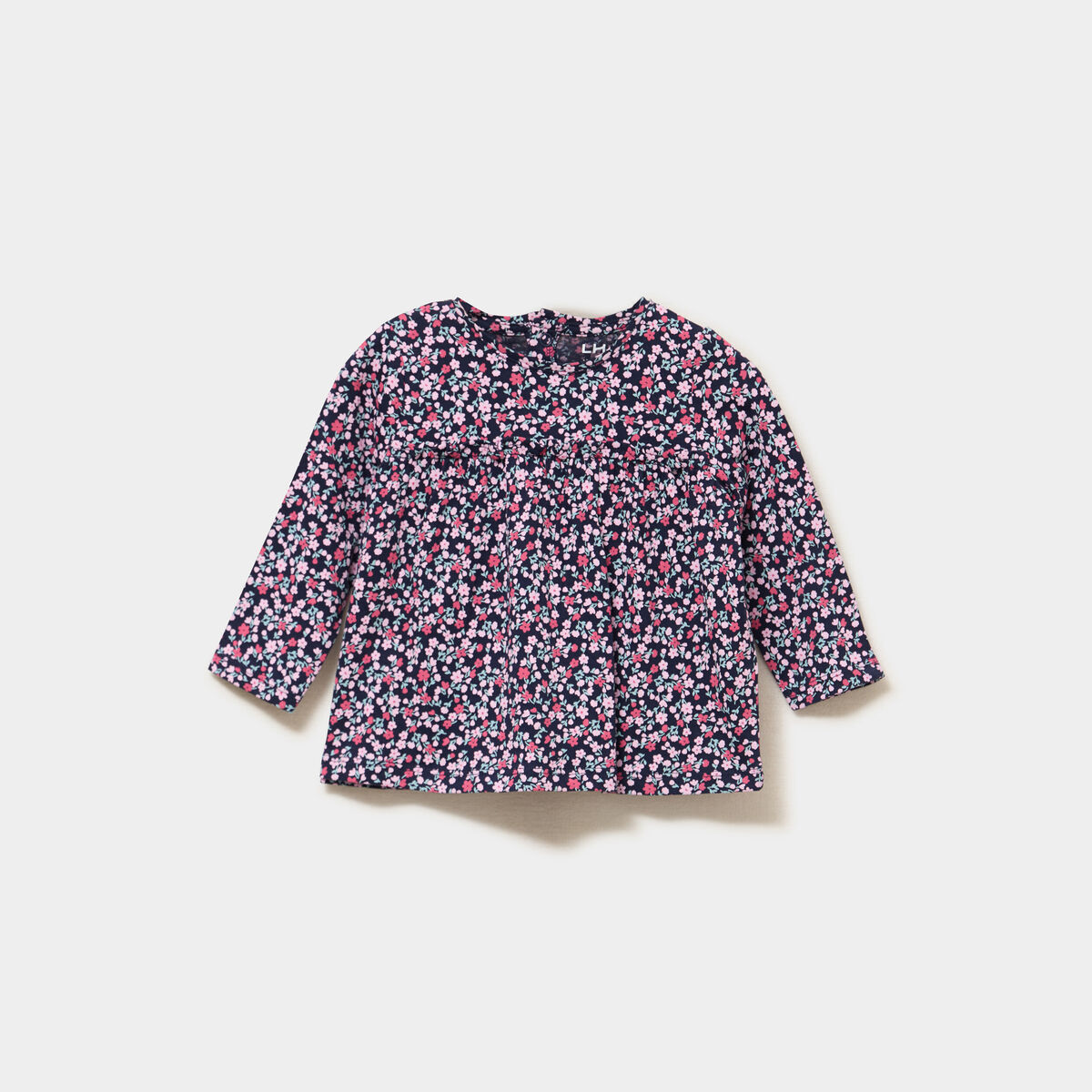 T-shirt manches longues col rond coton bleu marine b&eacute;b&eacute; fille
