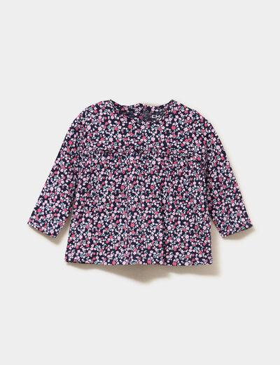 T-shirt manches longues col rond coton bleu marine b&eacute;b&eacute; fille