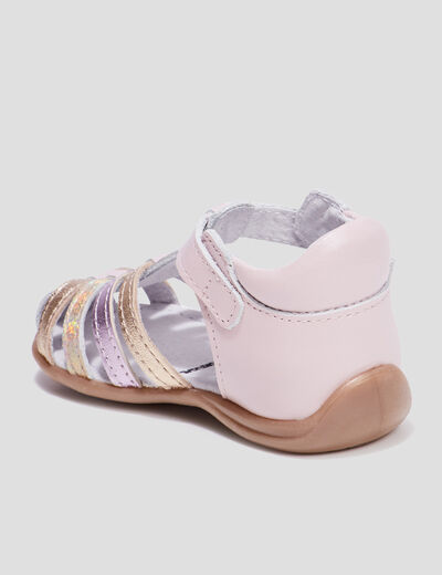 Sandales bout fermé en cuir rose bébé fille