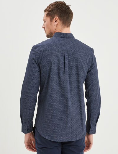 Chemise droite imprimée manches longues bleu marine homme