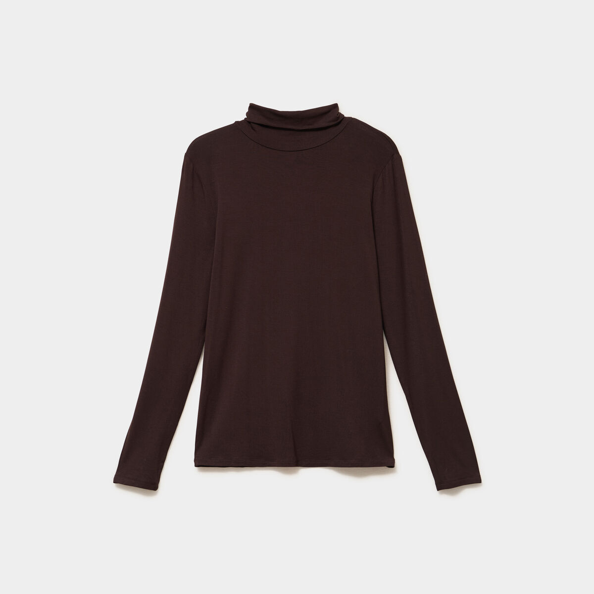 T-shirt manches longues col roul&eacute; marron fonc&eacute; femme