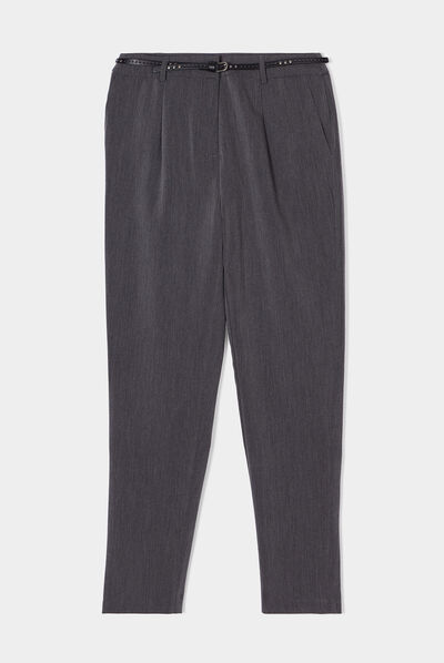 Pantalon carotte ceinturé 7/8ème gris foncé femme