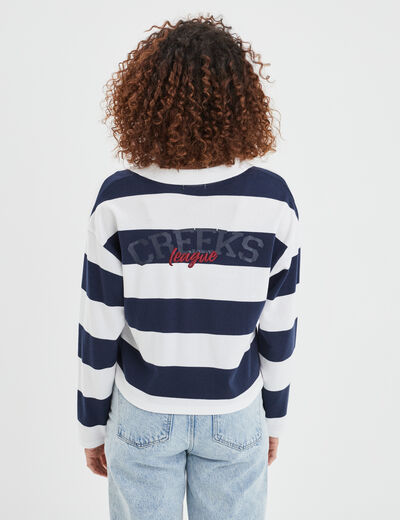 T-shirt col en V manches longues Creeks bleu marine femme