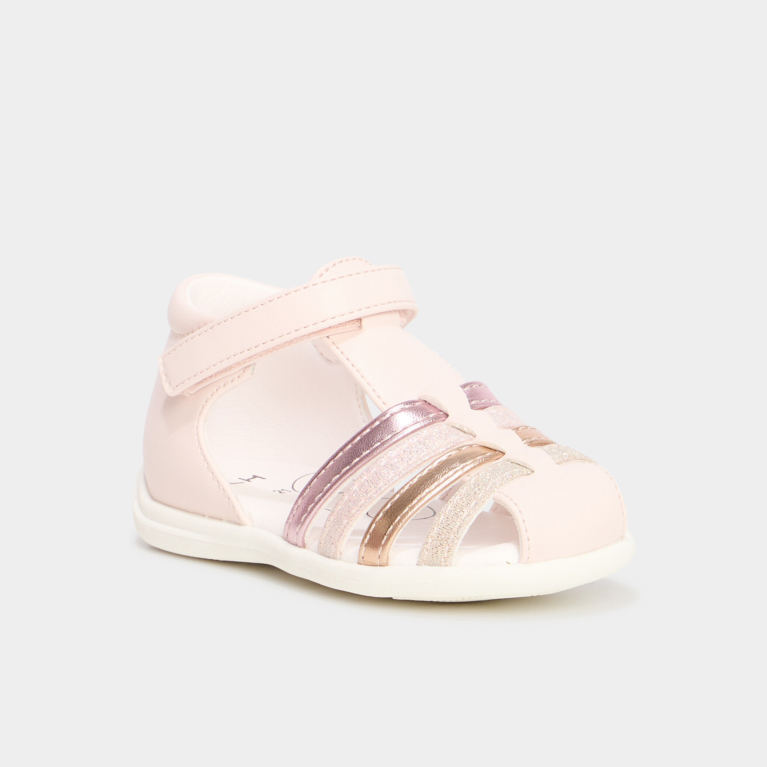 Sandales à scratchs brides irisées rose bébé fille LH