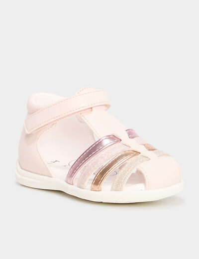 Sandales à scratchs brides irisées rose bébé fille