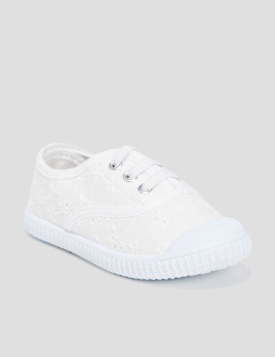 Tennis en toile avec bout renforc&eacute; blanc fille