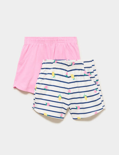 Lot 2 shorts coton taille &eacute;lastiqu&eacute;e ecru fille