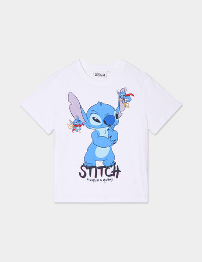 T-shirt manches courtes coton Stitch blanc fille