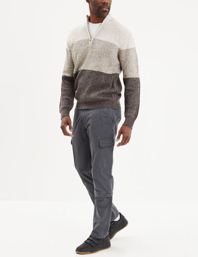 Pull camionneur col zippé vert kaki homme