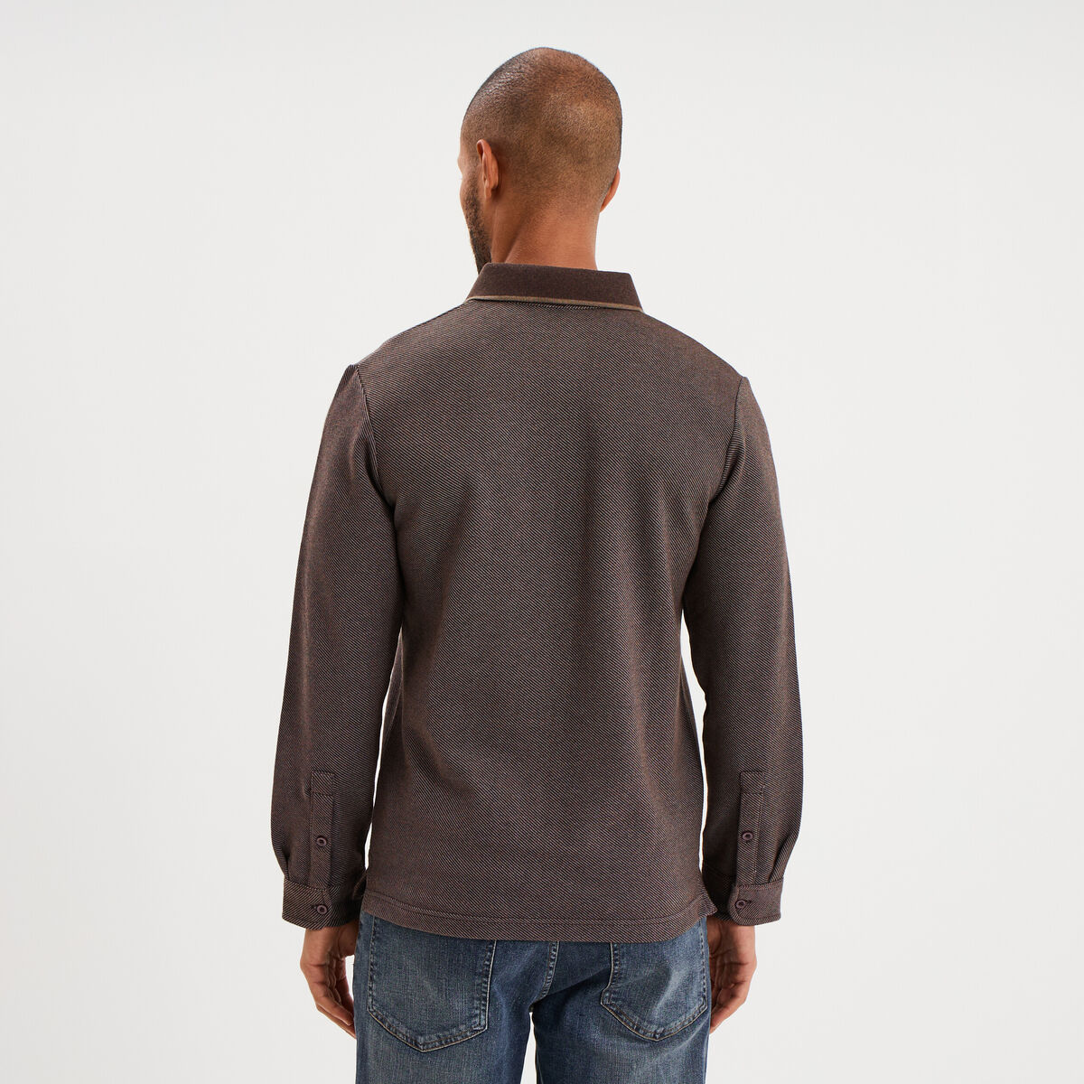 Polo manches longues marron fonc&eacute; homme