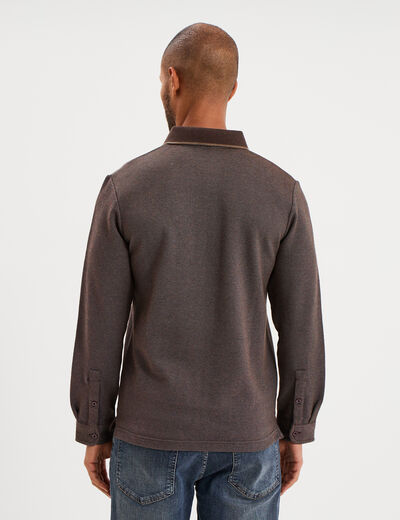 Polo manches longues marron fonc&eacute; homme
