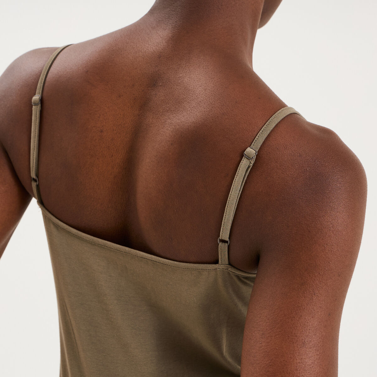 D&eacute;bardeur coton bretelles r&eacute;glables vert kaki femme
