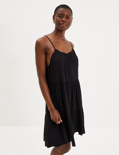 Robe fluide &agrave; volants fines bretelles noir femme