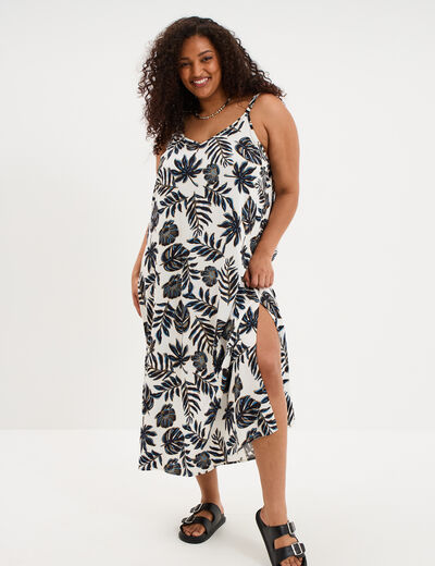 Robe longue fendue fluide bretelles ecru femme grande taille
