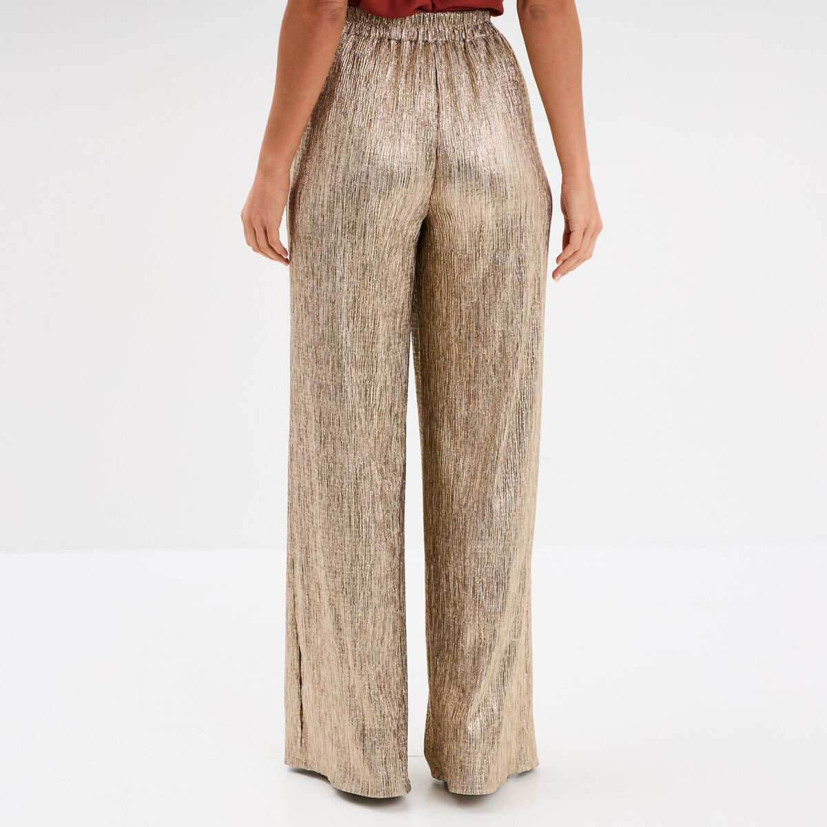 Pantalon fluide large jaune or femme