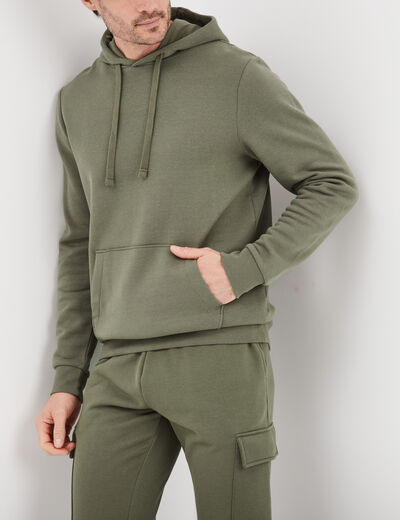 Sweat molleton à capuche hoodie vert kaki homme