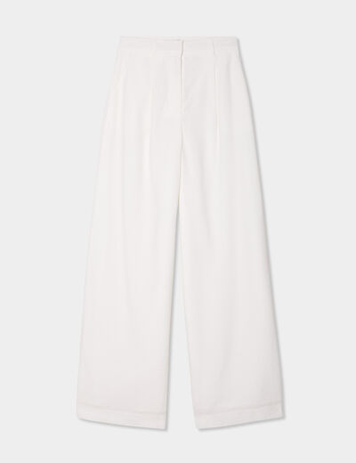 Pantalon large avec pinces blanc femme