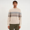 Pull jacquard col rond manches longues ecru homme