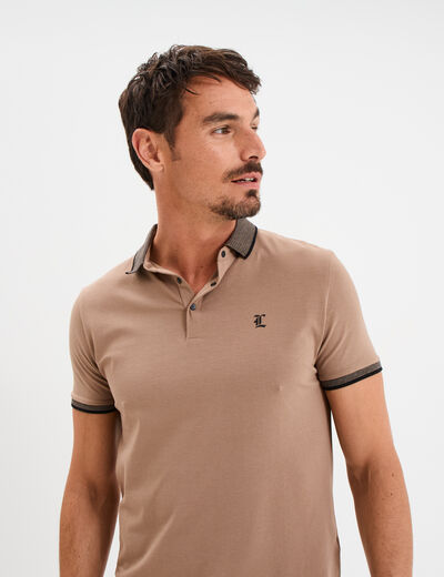 Polo coton ajusté manches courtes taupe homme