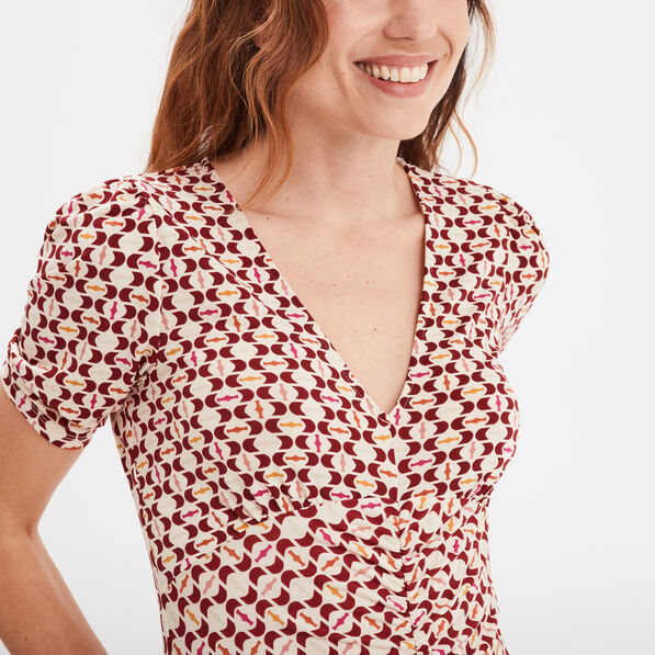 T-shirt fronces col en V Mosquitos ecru femme