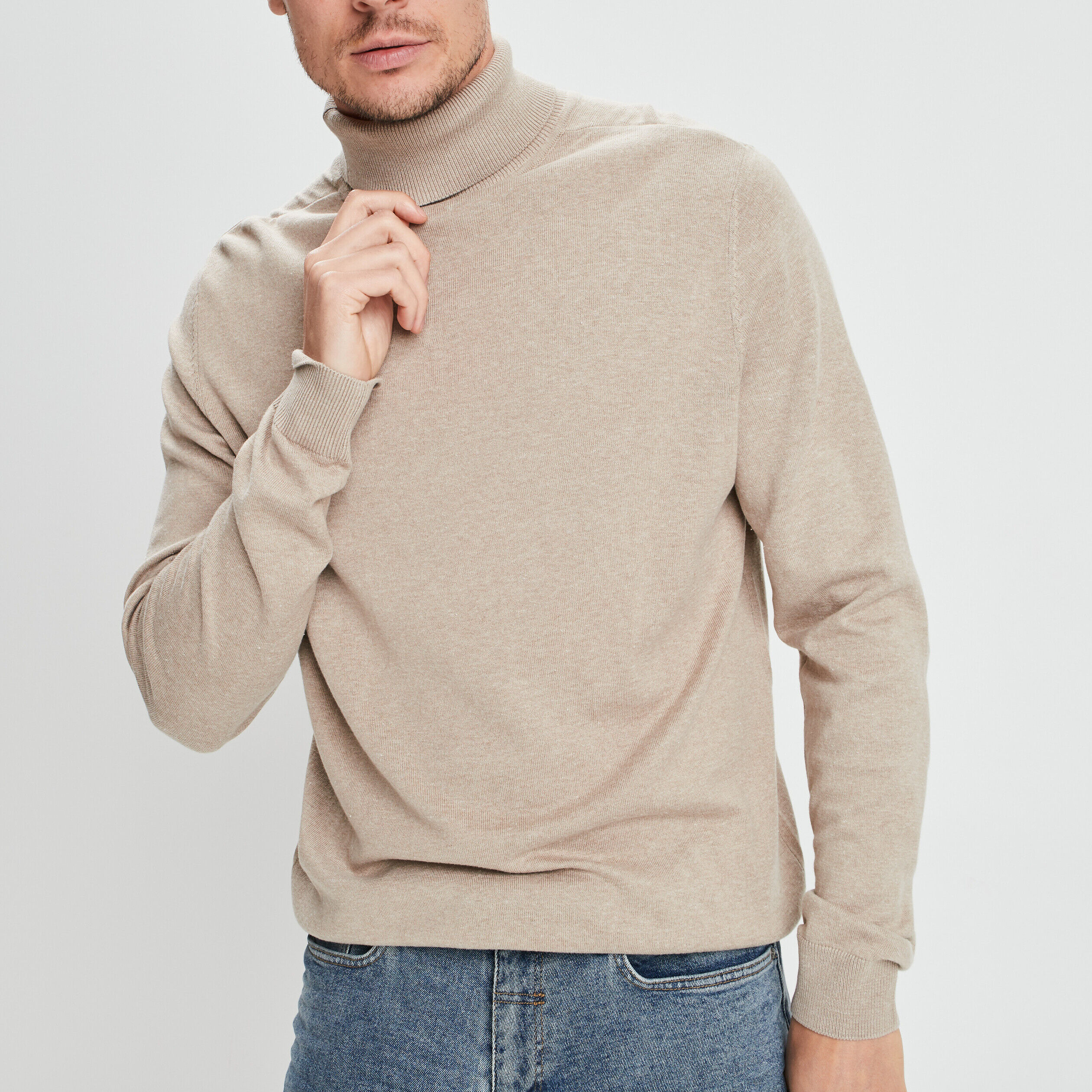 Pull avec col roulé sable homme LH