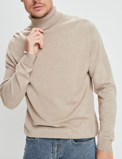 Pull avec col roul&eacute; sable homme