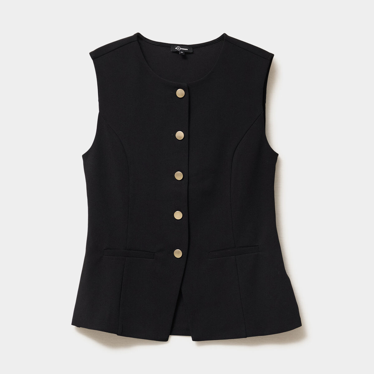 Veste sans manches boutonn&eacute;e col rond noir femme