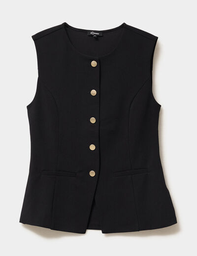 Veste sans manches boutonn&eacute;e col rond noir femme