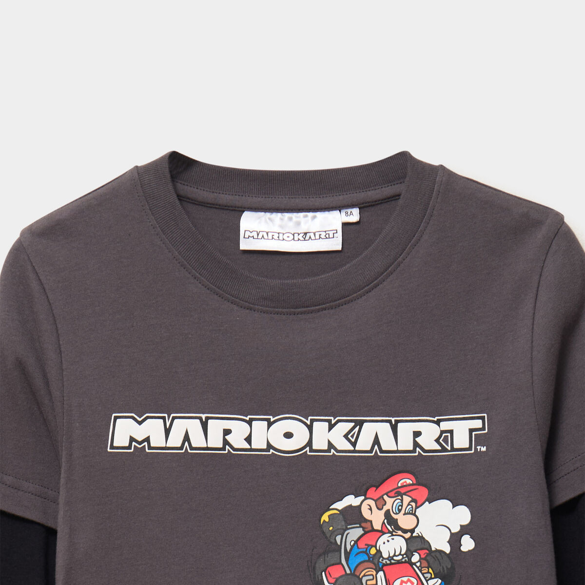 T-shirt effet 2 en 1 coton Mario Kart gris fonc&eacute; gar&ccedil;on