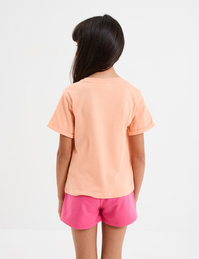 T-shirt manches courtes coton Stitch orange corail fille