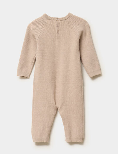 Combinaison tricot&eacute;e manches longues taupe b&eacute;b&eacute;
