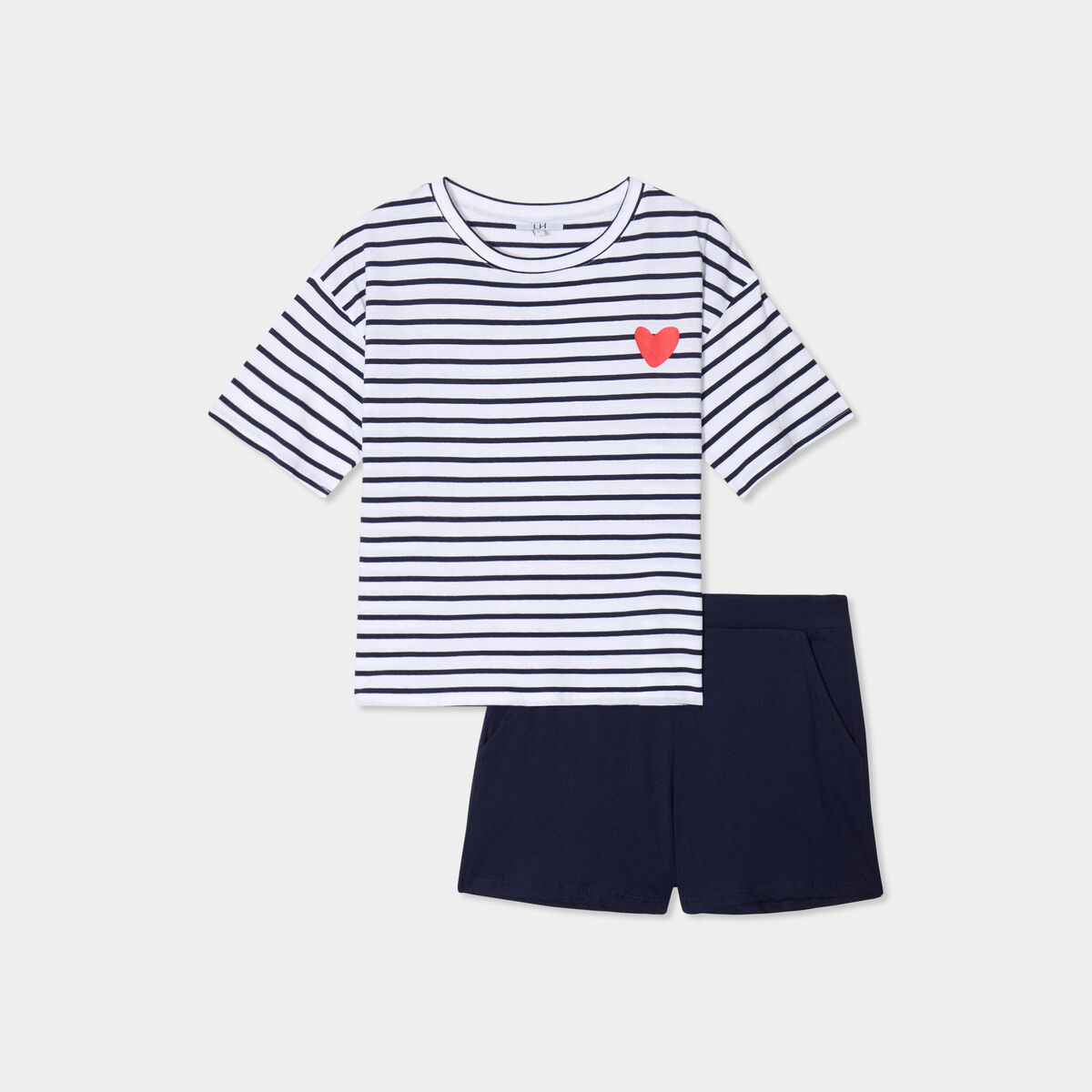 Ensemble pyjama short 2 pi&egrave;ces coton ecru femme
