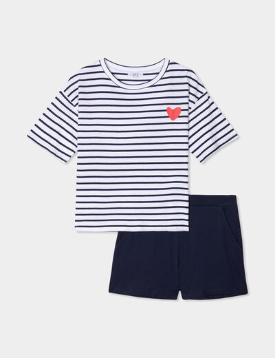 Ensemble pyjama short 2 pièces coton ecru femme