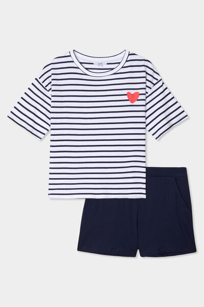 Ensemble pyjama short 2 pi&egrave;ces coton ecru femme