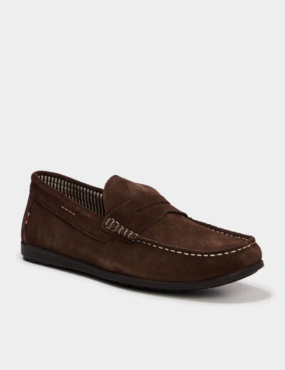 Mocassins en cuir daim marron homme