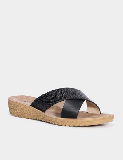 Chaussons mules brides croisées noir femme