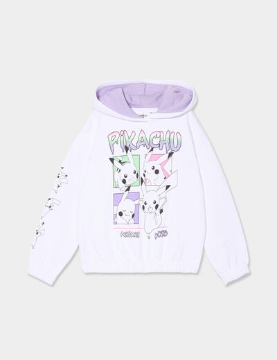 Sweat hoodie à capuche Pokémon Pikachu blanc fille
